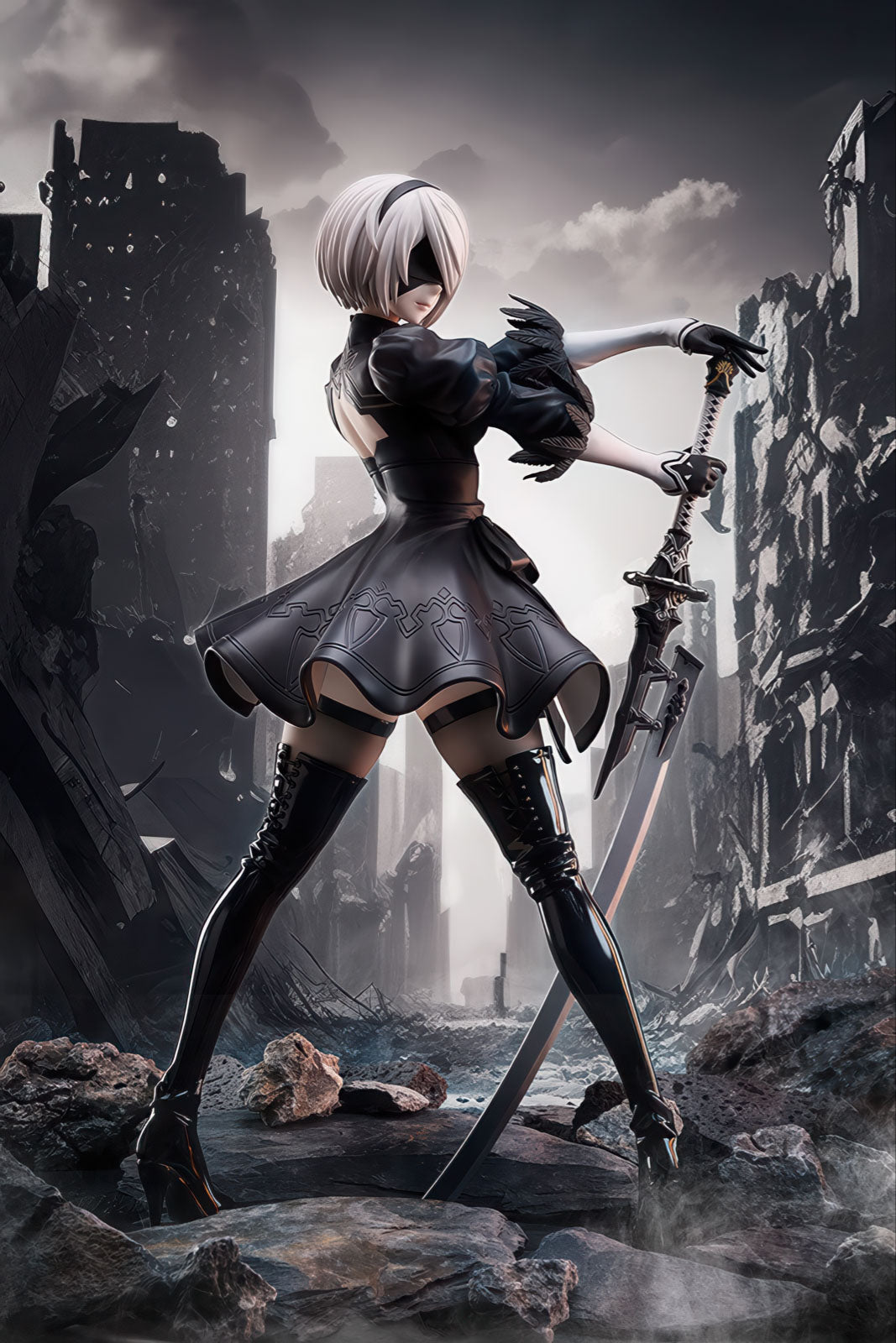 Nier: Automata 2B YoRHa 17.5in 1/4 Anime Figure PVC Statue B-style Freeing NIB