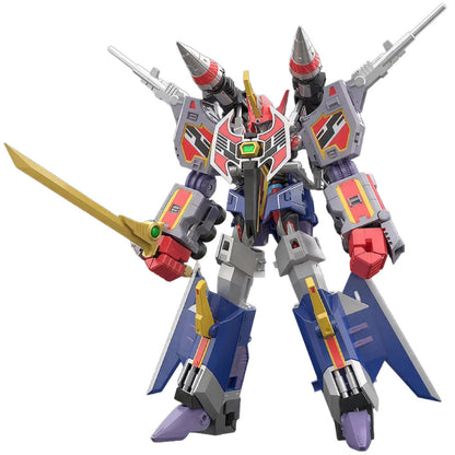 Toy robot with a sword on a white background