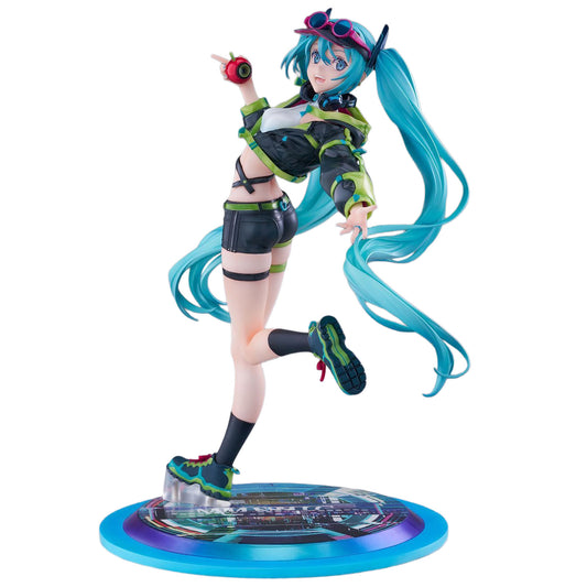 Hatsune Miku figurine with blue hair on a white background