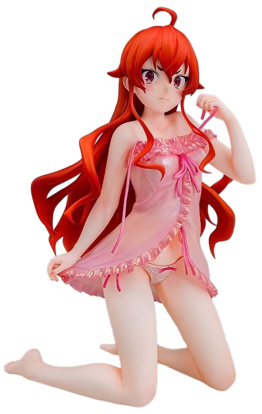 An anime figurine of Mushoku Tensei Eris Boreas Greyrat with long red hair wearing a pink frilly nightgown, posed against a plain white background.