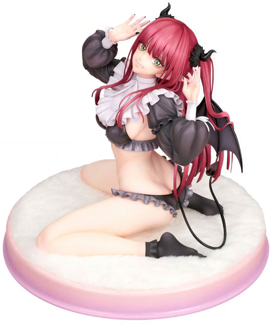 Anime character figurine with red hair and black pigtails on a white background