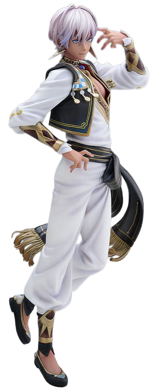 A full-body anime-style figurine or collectible character wearing a white outfit with black and gold accents, pale lavender hair, and black shoes, shown against a plain white background.