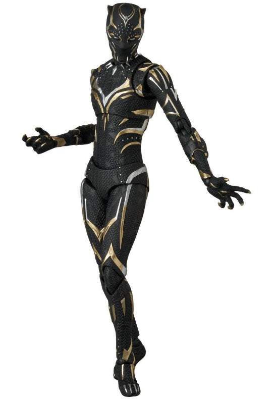 Black Panther action figure with gold accents on a white background