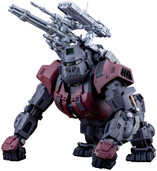 Mechanical robot model with red and gray color scheme on a white background
